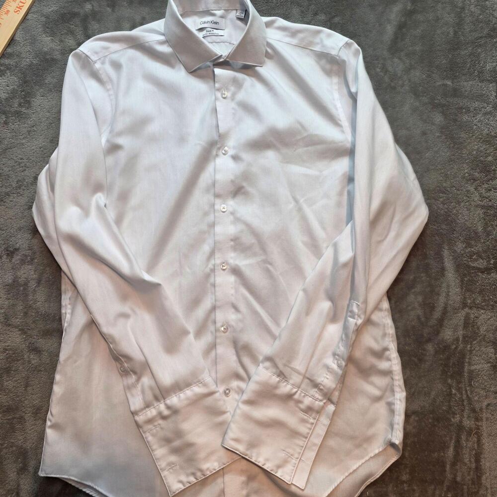 Calvin Klein Dress Shirt Mens 15.5 32/33 White Slim Fit Wrinkle Free Non Iron